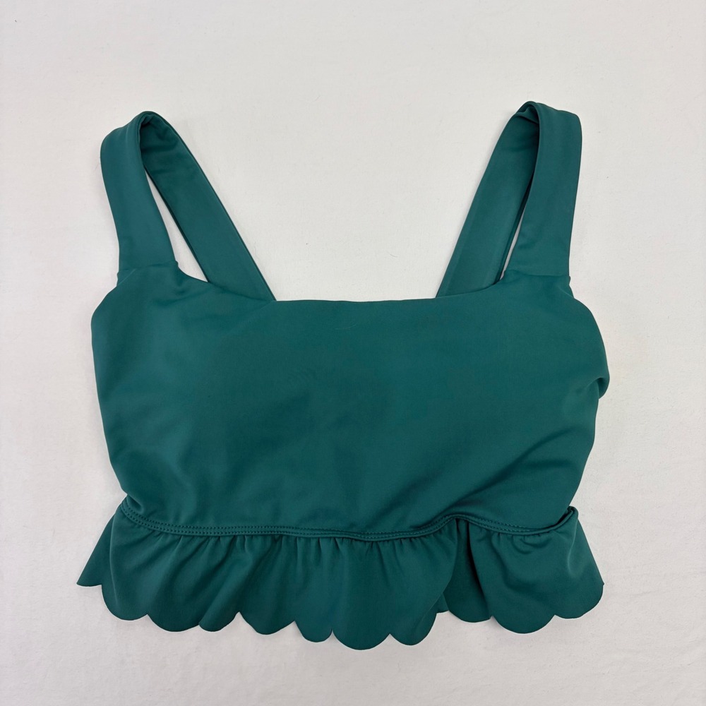 Lilly Pulitzer Luxletic Luisa Sports Bra XS‎ Scalloped Hem UPF 50+ Teal Green